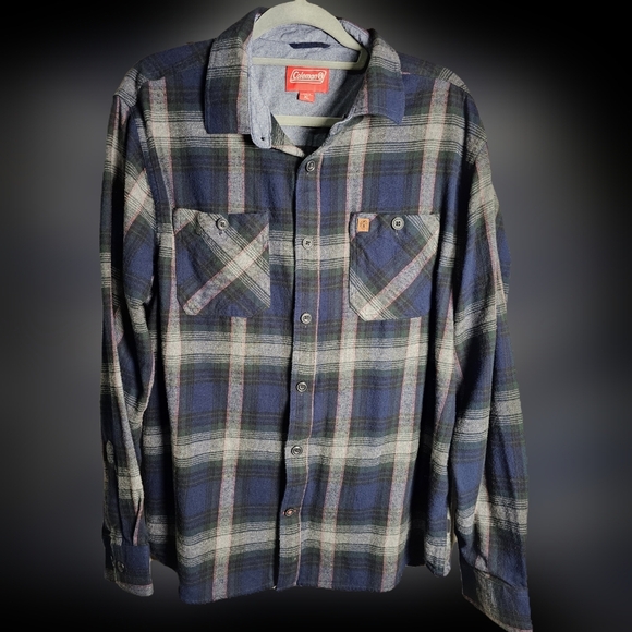 Coleman 100% Cotton Plaid Flannel Blue Unisex size XL  Coleman Leather Logo - Picture 1 of 15